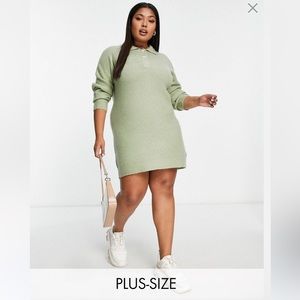 NWT Brave Soul Plus ready knitted polo sweater dress in sage from ASOS